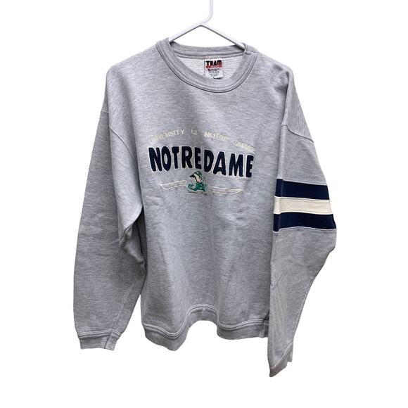Team Edition Apparel Gray Notre Dame Embroidered Crewneck Sweatshirt Size L - Picture 1 of 6